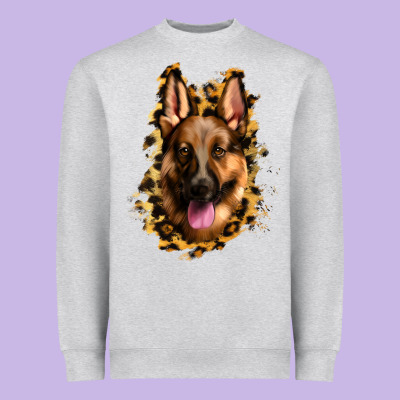 German Shepherd Leopard Background Heavyweight Sweatshirt Designed By Jasminsmagicworld