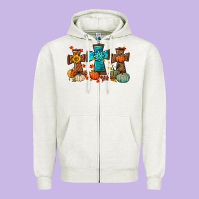 Fall Tree Cross Zipper Hoodie Designed By Bundleandbundleshop