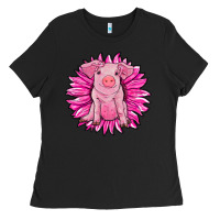 Black pink sunflower pig Ladies Tee - RanaPortraitStore