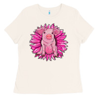 Bone pink sunflower pig Ladies Tee - RanaPortraitStore
