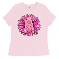 Bubblegum Pink pink sunflower pig Ladies Tee - RanaPortraitStore