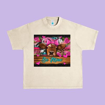 Be Mine Valentine's Day Cow Urban Heavy Tee Designed By Jasminsmagicworld
