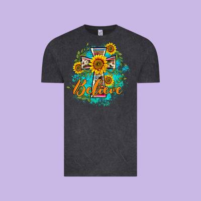 Western Belive Sunflowers Cross Vintage Tee Designed By Barkaloodesign