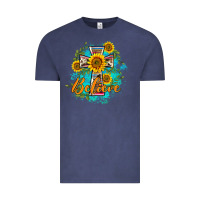 Vintage Denim western belive sunflowers cross Vintage Tee - BarkalooDesign