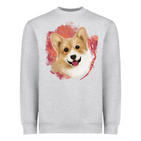 Heather Grey corgi peach watercolor background Heavyweight Sweatshirt - Jasminsmagicworld