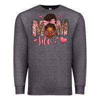 Charcoal Heather Afro Messy Bun Mom Life Premium Sweatshirt - texasbilliewilder
