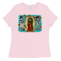 Bubblegum Pink Gemstone our lady of Guadalupe Ladies Tee - JahusDesignShop