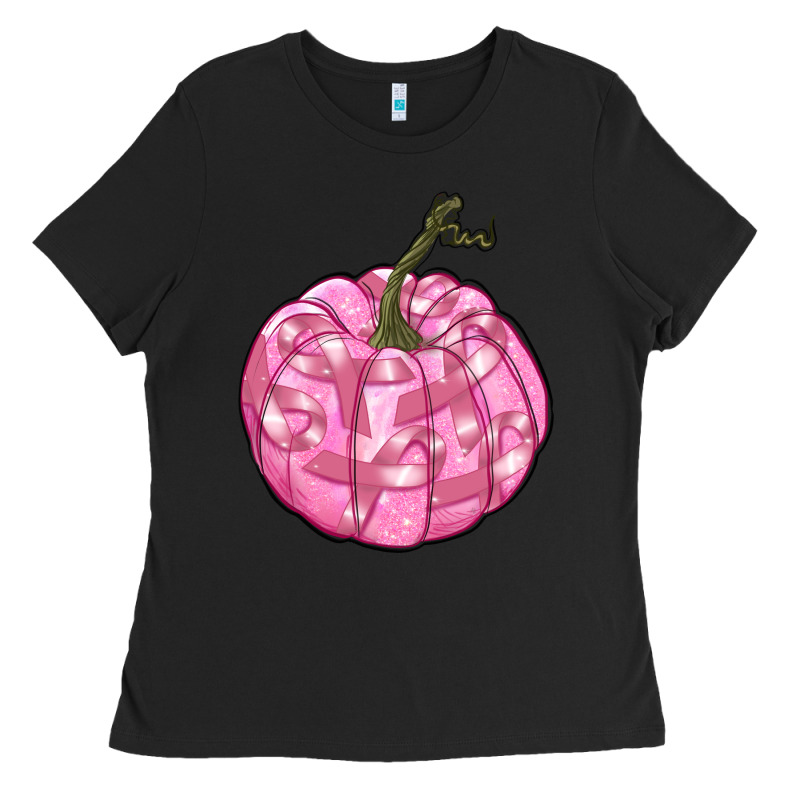 Pink Pumpkin With Breast Cancer Ribbons Ladies Tee by RanaPortraitStore | Teevron