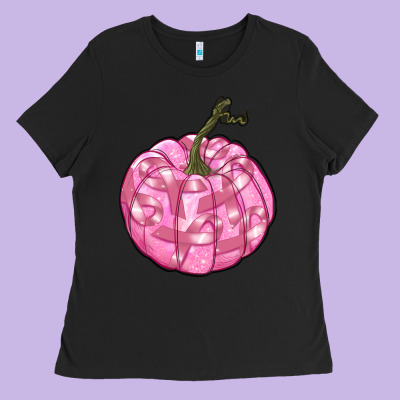 Pink Pumpkin With Breast Cancer Ribbons Ladies Tee Designed By Ranaportraitstore
