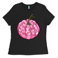 Black pink pumpkin with breast cancer ribbons Ladies Tee - RanaPortraitStore