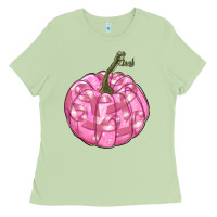 Matcha pink pumpkin with breast cancer ribbons Ladies Tee - RanaPortraitStore