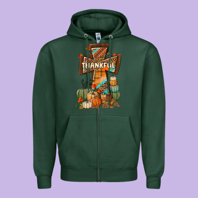Thankful Fall Cross Zipper Hoodie Designed By Bundleandbundleshop