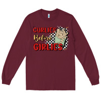 Burgundy curlies before girlies Long Sleeve Tee - MaliasSmallBusiness