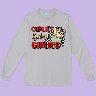 Curlies Before Girlies Long Sleeve Tee Designed By Maliassmallbusiness