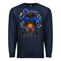Navy Cheer Mom Afro Messy Bun Premium Sweatshirt - texasbilliewilder