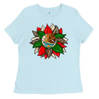 Baby Blue mexican flag sunflower Ladies Tee - Zillion Design Studio