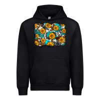 Black cowhide  turquoise sunflowers pattern olivia Urban Hoodie - OliviaCreatesArt