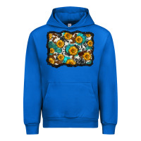 Cobalt cowhide  turquoise sunflowers pattern olivia Urban Hoodie - OliviaCreatesArt