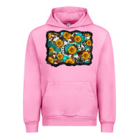 Fuchsia Pink cowhide  turquoise sunflowers pattern olivia Urban Hoodie - OliviaCreatesArt