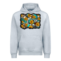 Heather Grey cowhide  turquoise sunflowers pattern olivia Urban Hoodie - OliviaCreatesArt