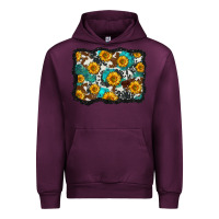 Mauve Wine cowhide  turquoise sunflowers pattern olivia Urban Hoodie - OliviaCreatesArt