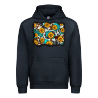 Navy cowhide  turquoise sunflowers pattern olivia Urban Hoodie - OliviaCreatesArt
