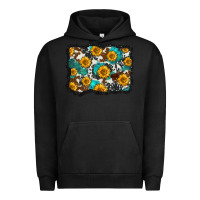 Pigment Black cowhide  turquoise sunflowers pattern olivia Urban Hoodie - OliviaCreatesArt