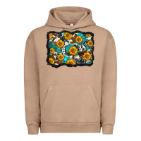 Cowhide  Turquoise Sunflowers Pattern Olivia Urban Hoodie | Teevron