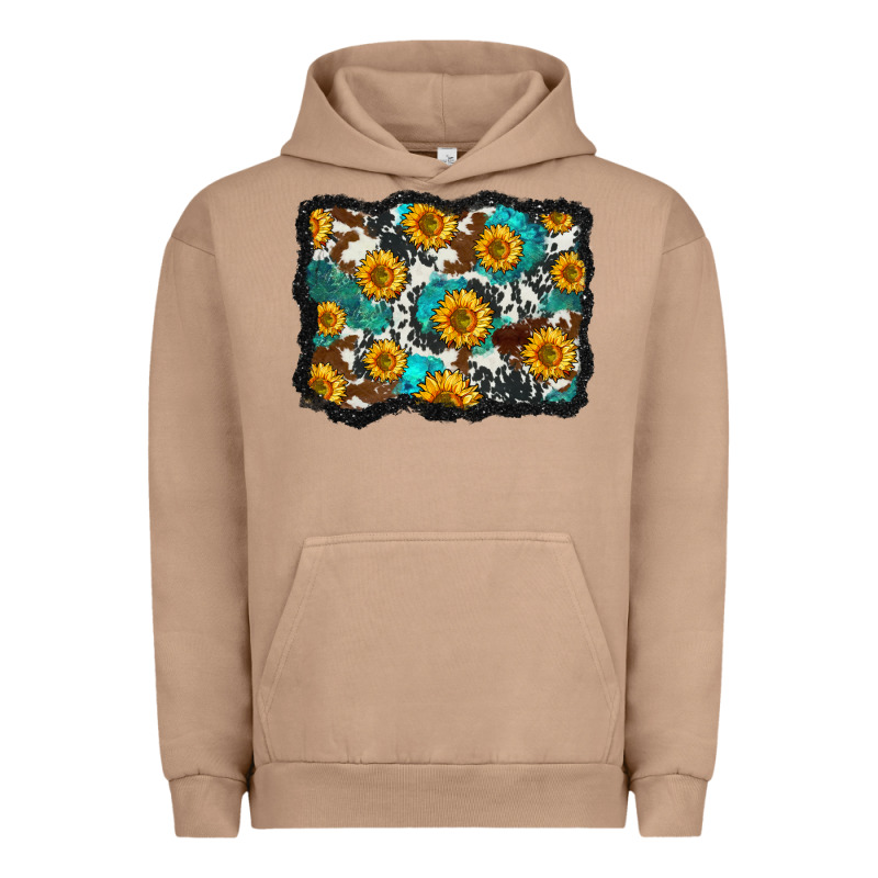Cowhide  Turquoise Sunflowers Pattern Olivia Urban Hoodie by OliviaCreatesArt | Teevron