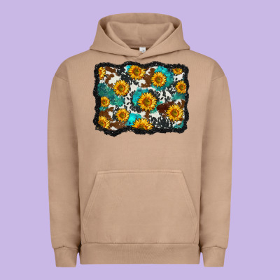 Cowhide  Turquoise Sunflowers Pattern Olivia Urban Hoodie Designed By Oliviacreatesart