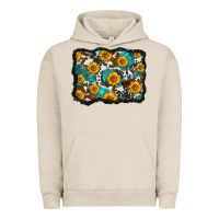 Pigment French Oak cowhide  turquoise sunflowers pattern olivia Urban Hoodie - OliviaCreatesArt