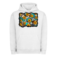 Pigment Lunar Rock cowhide  turquoise sunflowers pattern olivia Urban Hoodie - OliviaCreatesArt