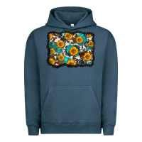 Pigment Midnight Navy cowhide  turquoise sunflowers pattern olivia Urban Hoodie - OliviaCreatesArt