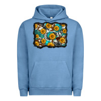 Pigment Pebble Blue cowhide  turquoise sunflowers pattern olivia Urban Hoodie - OliviaCreatesArt