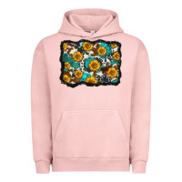 Pigment Salmon cowhide  turquoise sunflowers pattern olivia Urban Hoodie - OliviaCreatesArt