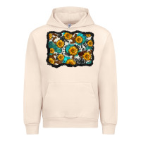 Sandshell cowhide  turquoise sunflowers pattern olivia Urban Hoodie - OliviaCreatesArt