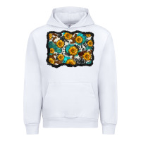 White cowhide  turquoise sunflowers pattern olivia Urban Hoodie - OliviaCreatesArt