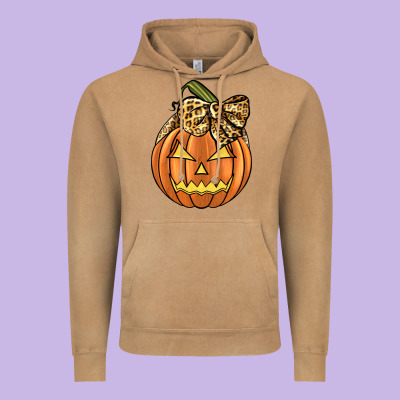 Leopard Ribbon Halloween Pumkin Vintage Hoodie Designed By Jahusdesignshop
