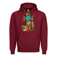 Burgundy fall cross Zipper Hoodie - BundleAndBundleShop