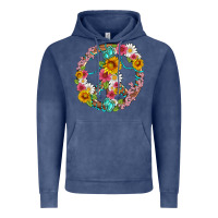 Vintage Denim floral peace sign with gemstone Vintage Hoodie - Artiststas
