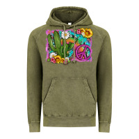 Vintage Olive cactus peace sign flowers and tie dye Vintage Hoodie - Artiststas