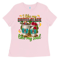 Bubblegum Pink I Like My Coffee Black Like My Soul Ladies Tee - texasbilliewilder