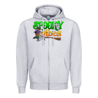 Heather Grey spooky vibes Zipper Hoodie - BundleAndBundleShop