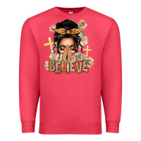 Cardinal Black Hair Believe Praying Caucasian Messy Bun Premium Sweatshirt - texasbilliewilder