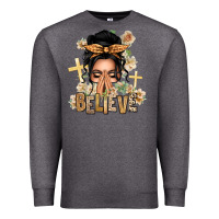 Charcoal Heather Black Hair Believe Praying Caucasian Messy Bun Premium Sweatshirt - texasbilliewilder