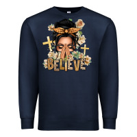 Navy Black Hair Believe Praying Caucasian Messy Bun Premium Sweatshirt - texasbilliewilder