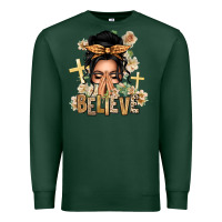 Sports Green Black Hair Believe Praying Caucasian Messy Bun Premium Sweatshirt - texasbilliewilder