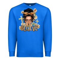 True Royal Black Hair Believe Praying Caucasian Messy Bun Premium Sweatshirt - texasbilliewilder