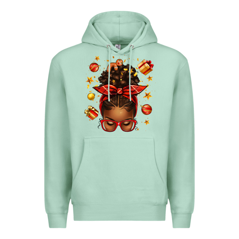 Christmas Afro Messy Bun Premium Hoodie by texasbilliewilder | Teevron