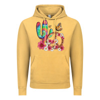 Vintage Mustard cactus peace sign flowers and butterflys Vintage Hoodie - Artiststas